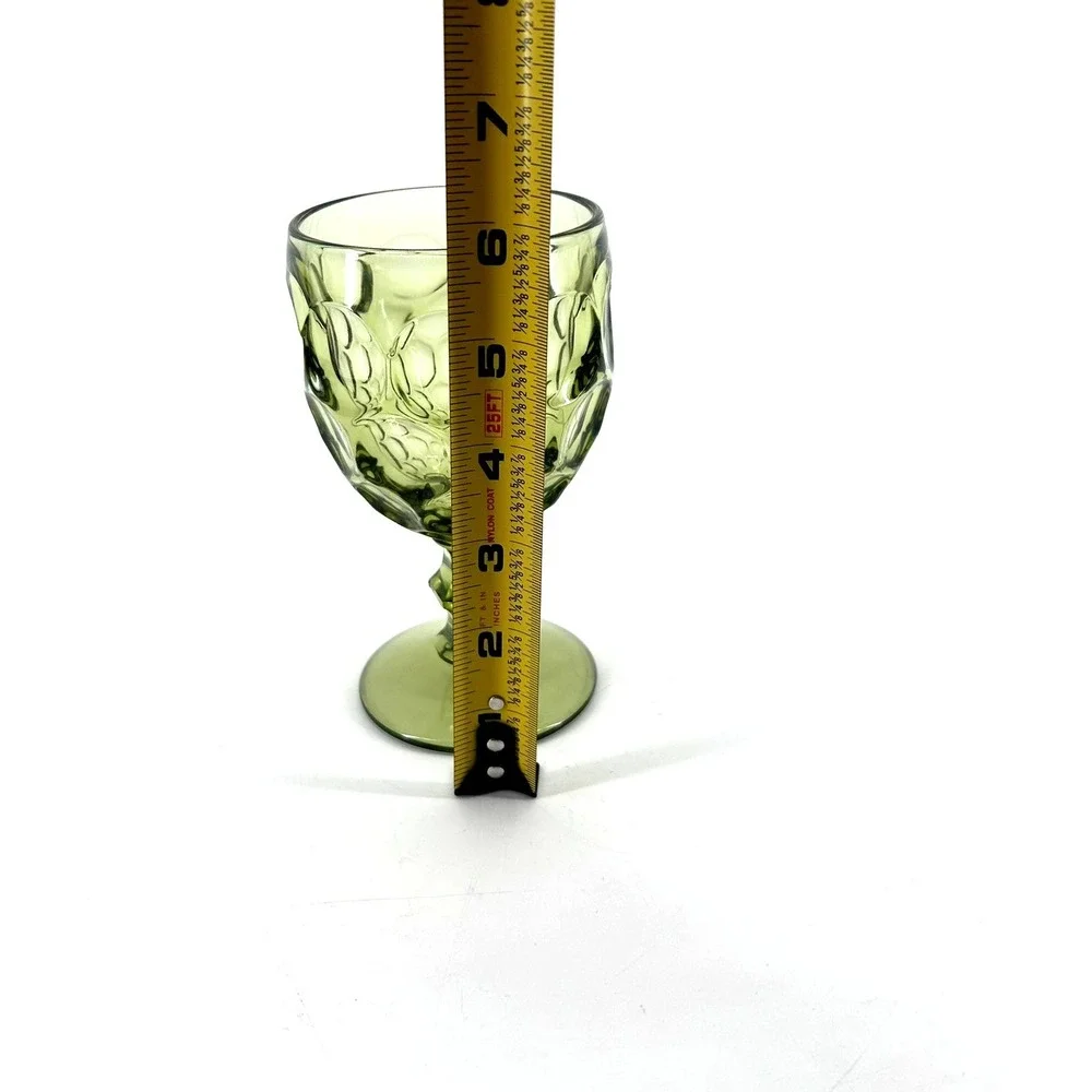VTG Imperial Glass Avocado Green Thumbprint Goblets Set of 6 MCM Stemware